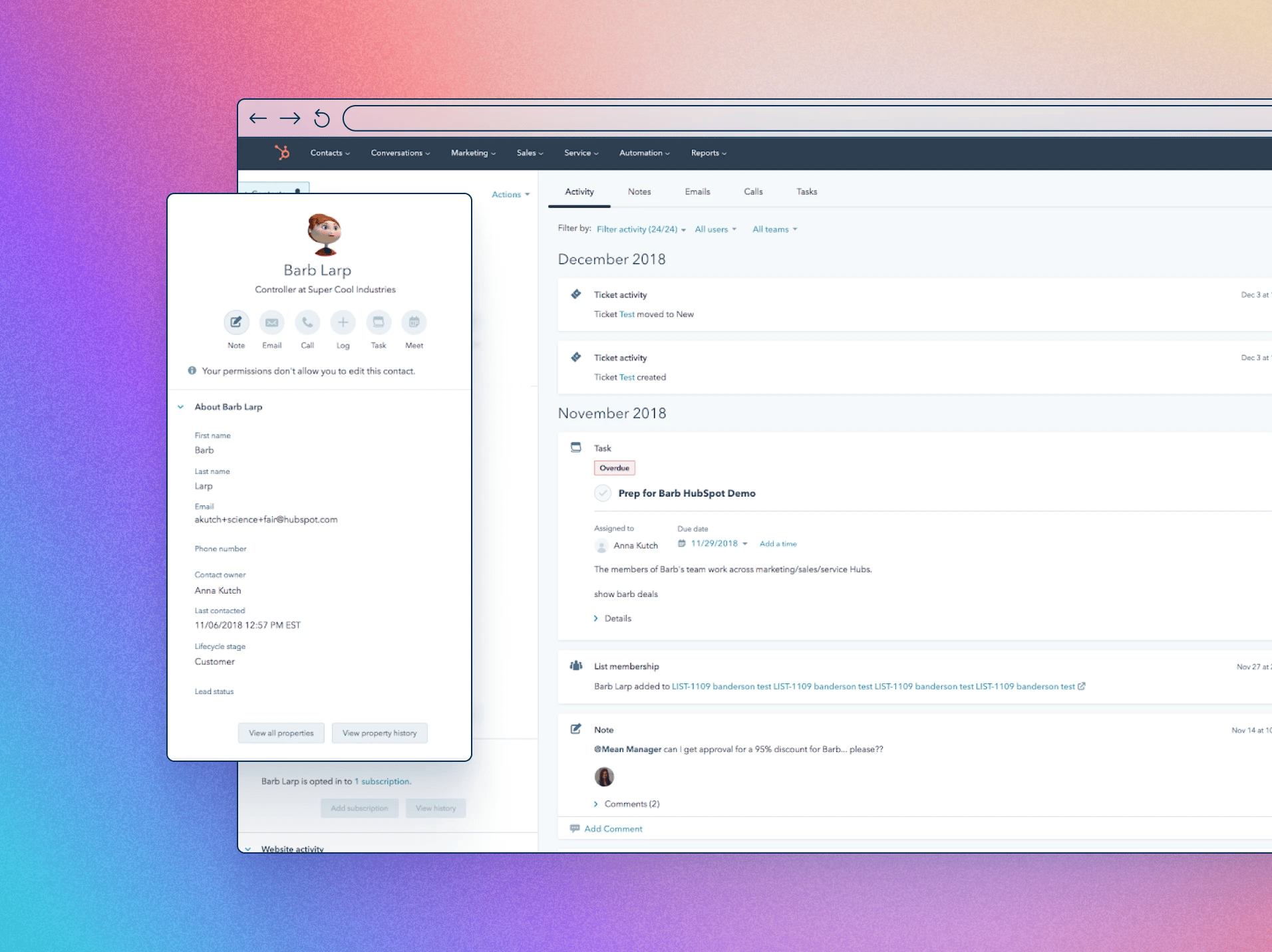 a sample HubSpot CRM record