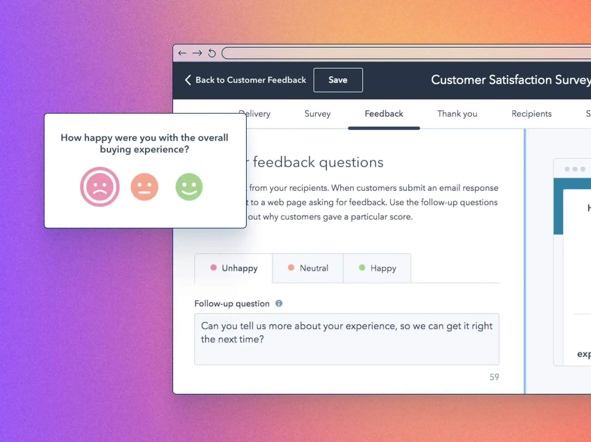 HubSpot customer satisfaction survey example