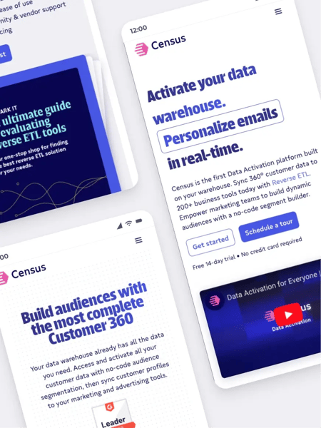 3 screenshots of Census' website featured on mobile devices