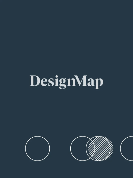 DesignMap's wordmark on a dark gray background with a circle illustration in the lower fourth.