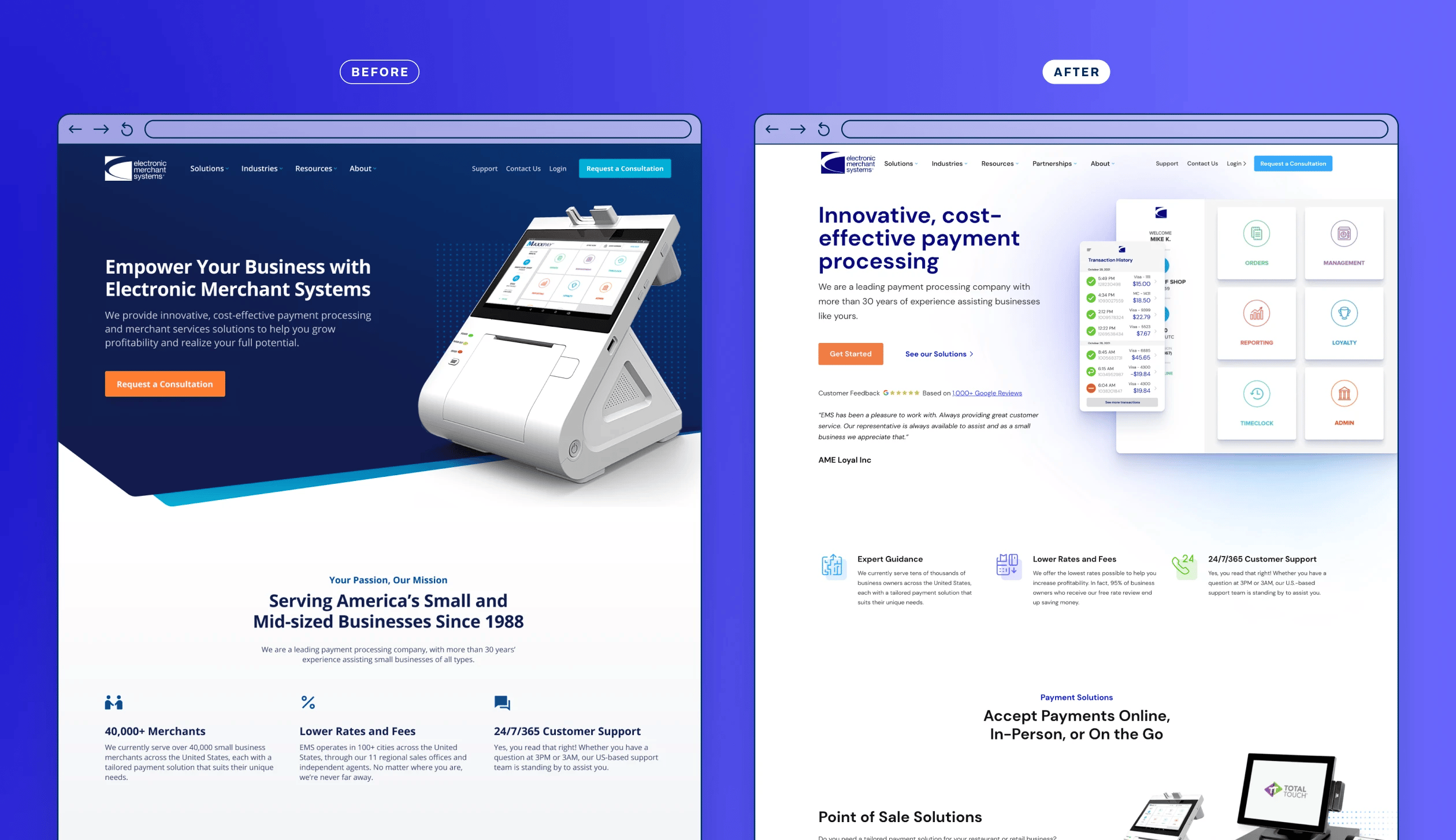 example of a redesigned website