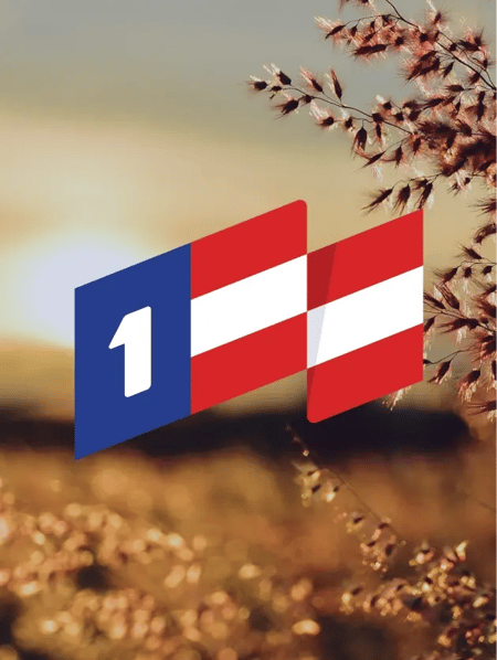One American Bank's flag brand symbol over a field of wheat